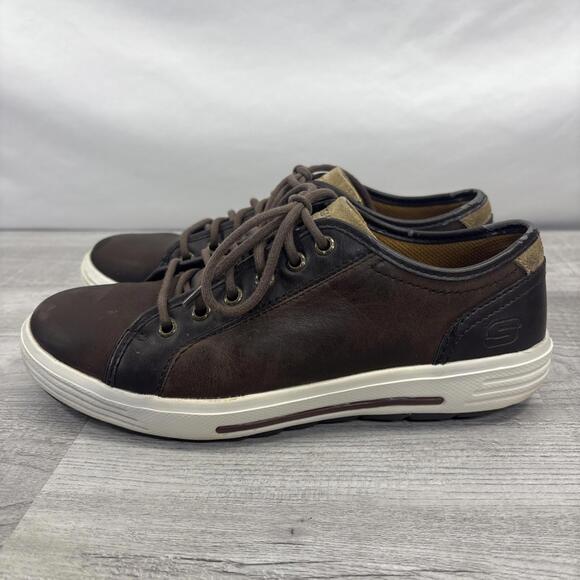 Men Sz 8 Skechers Porter Ressen Dark  Brown Leather Lace Up Sneaker 64737 - Picture 3 of 16
